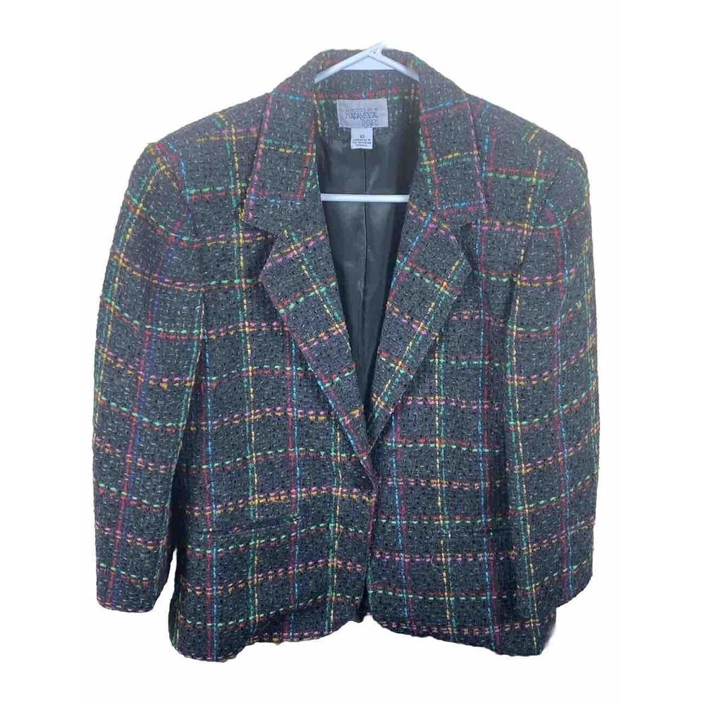 Vtg Fundamental Things Blazer Womens Size 10 Black Wool Blend Tweed‎ Jacket Coat